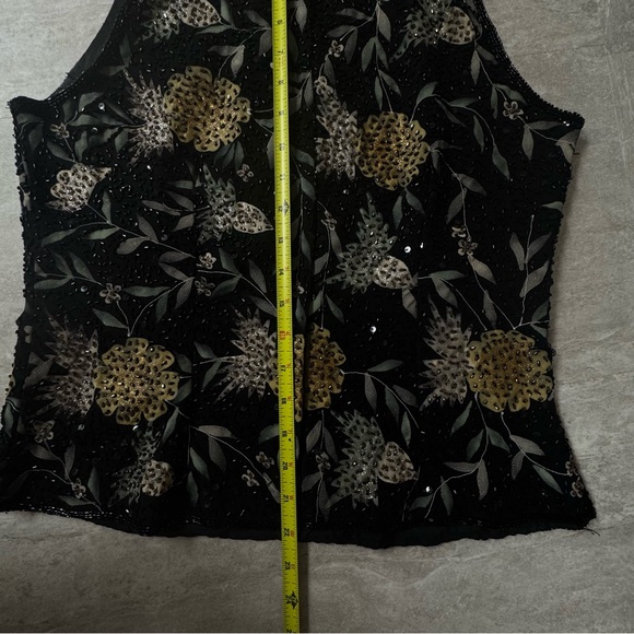 90’s J KARA Beaded Flower High Neck Top Black Elegant Evening Chic Sleeveless L - Picture 12 of 14